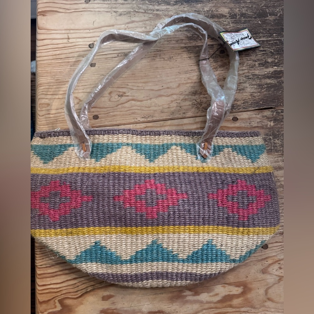 Dead stock Vintage ‘80 ‘90 Bag Bazaar woven southwestern shoulder leather straps